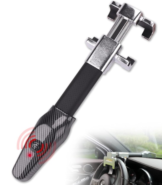 Tevlaphee Steering Wheel Lock with Alarm,Heavy Duty Anti-Theft Car Device Car Lock Car Theft Prevention Universal Fit for Vehicle Truck Van SUV Car Security with 2 Keys