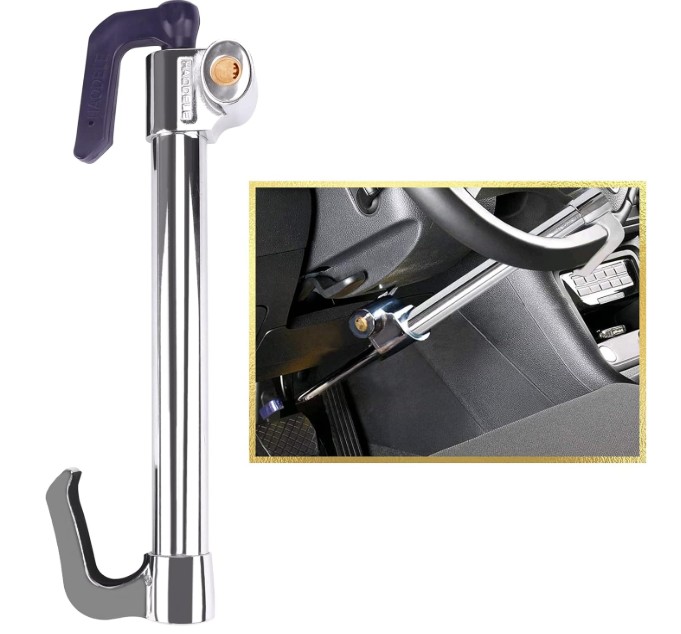 Tevlaphee Universal Steering Wheel Brake Lock Anti-Theft Retractable Double Hook Car Clutch Pedal Lock for Car Truck SUV Van Security with 3 Keys