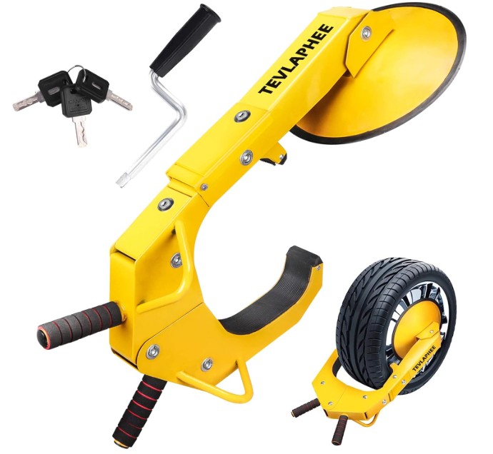 Tevlaphee Wheel Lock - Car Boot Anti-Theft Trailers Wheel Clamp Lock Parking Boot for Cars, Trucks, SUVs, Campers - Upgraded Dual Lock Adjustable Lug Nuts Cover