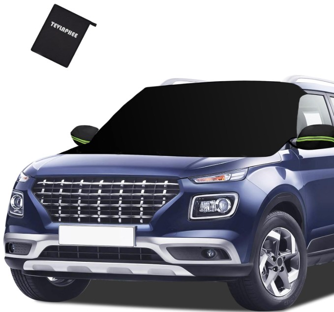 Tevlaphee Windshield Cover for Ice and Snow, Heavy Duty 600D Oxford Fabric, Waterproof, Embedded Magnets, Side Mirror Protector, Universal Fit for Cars, SUVs, Vans, Truck